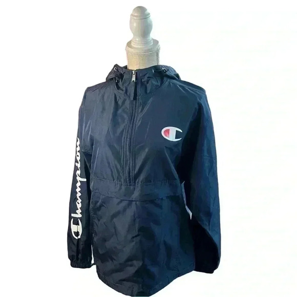 Champion Unisex Navy Blue Wind and Water-Resistant Hooded Jacket•Like New• - Picture 10 of 11